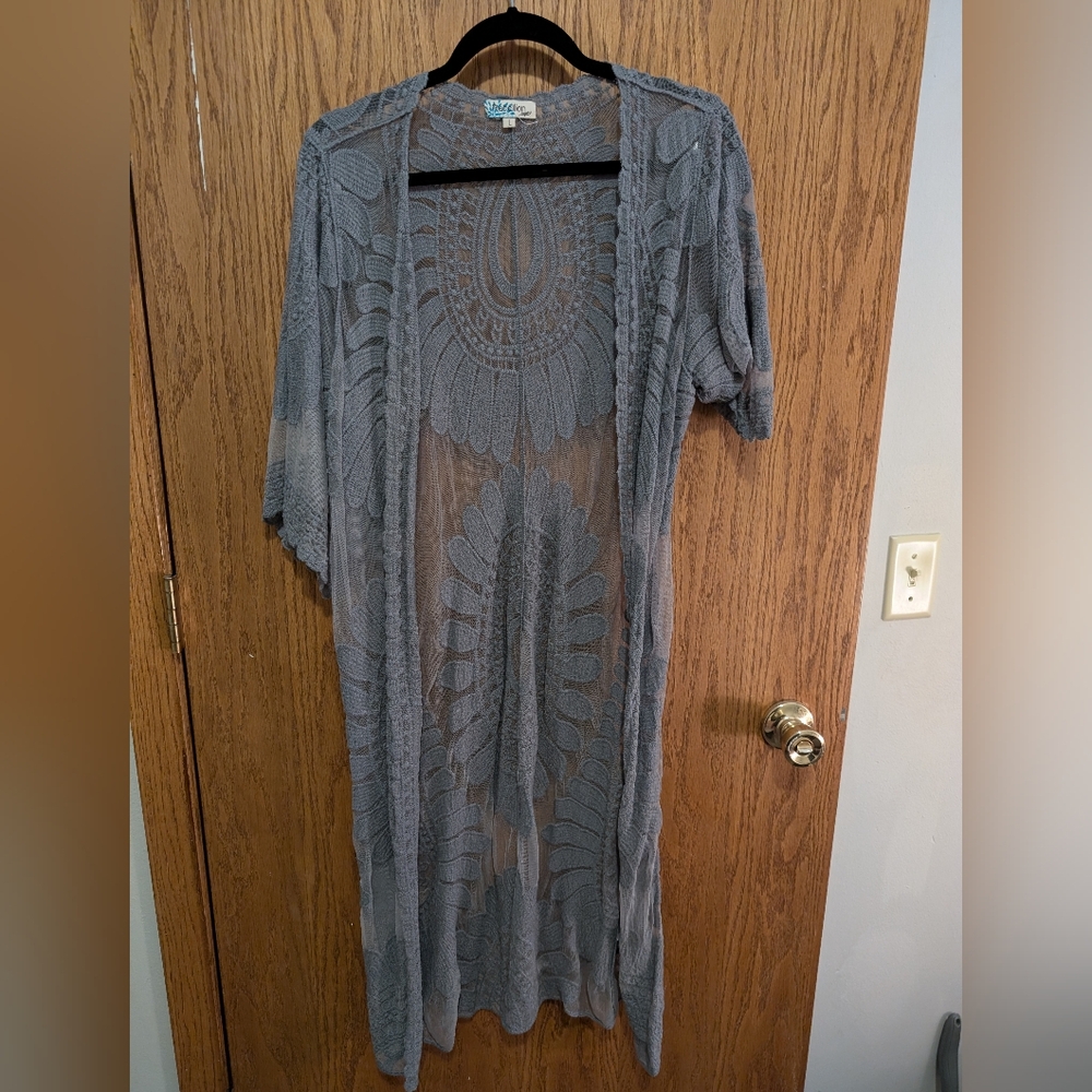 Large Gray Lace Duster Kimono